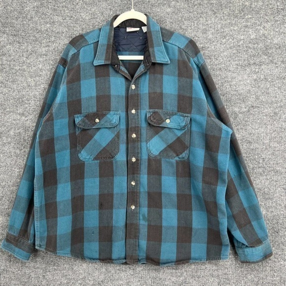 Vintage Field & Stream Shirt Mens 2XLT Blue Plaid Grunge Skater Work Button Up